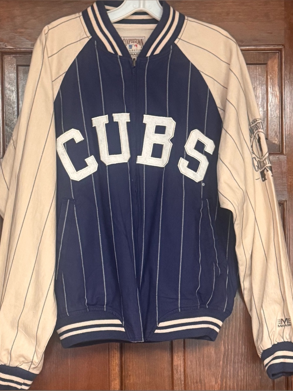 Cooperstown Vintage Cubs Navy and Cream Reversible Varsity Bomber Jacket